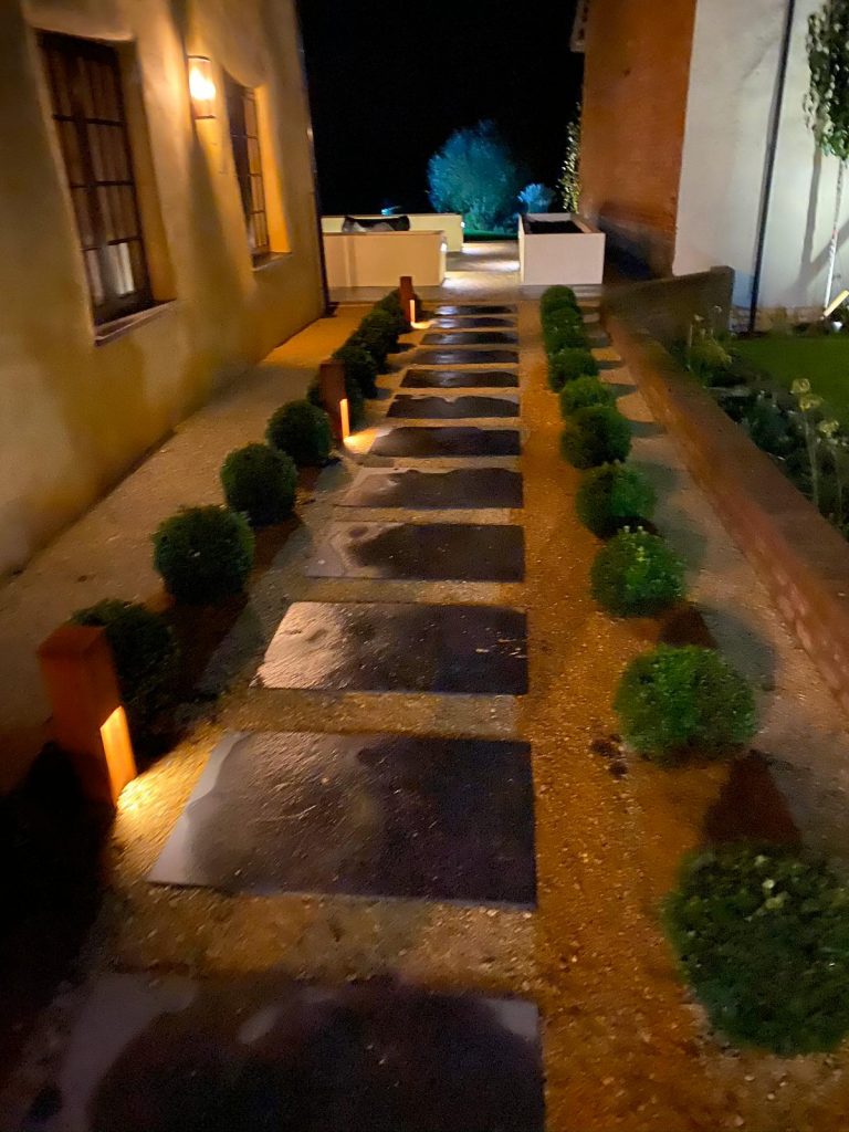 Edward Grimes Garden Designer - Garden in Silverton, Exeter in Devon - Path lit at night